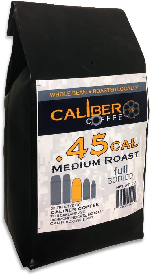 .45 Cal Smooth Roasted Coffee Beans Strong on Flavor High in Caliber Caffeine Rich 12 Ounce - Whole Bean