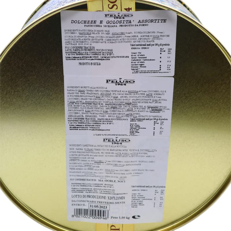 SICILIA BEDDA CAPACI Verschiedene Gebäckstücke, in dekorierter Dose, Süßigkeiten und Delikatessen 1Kg