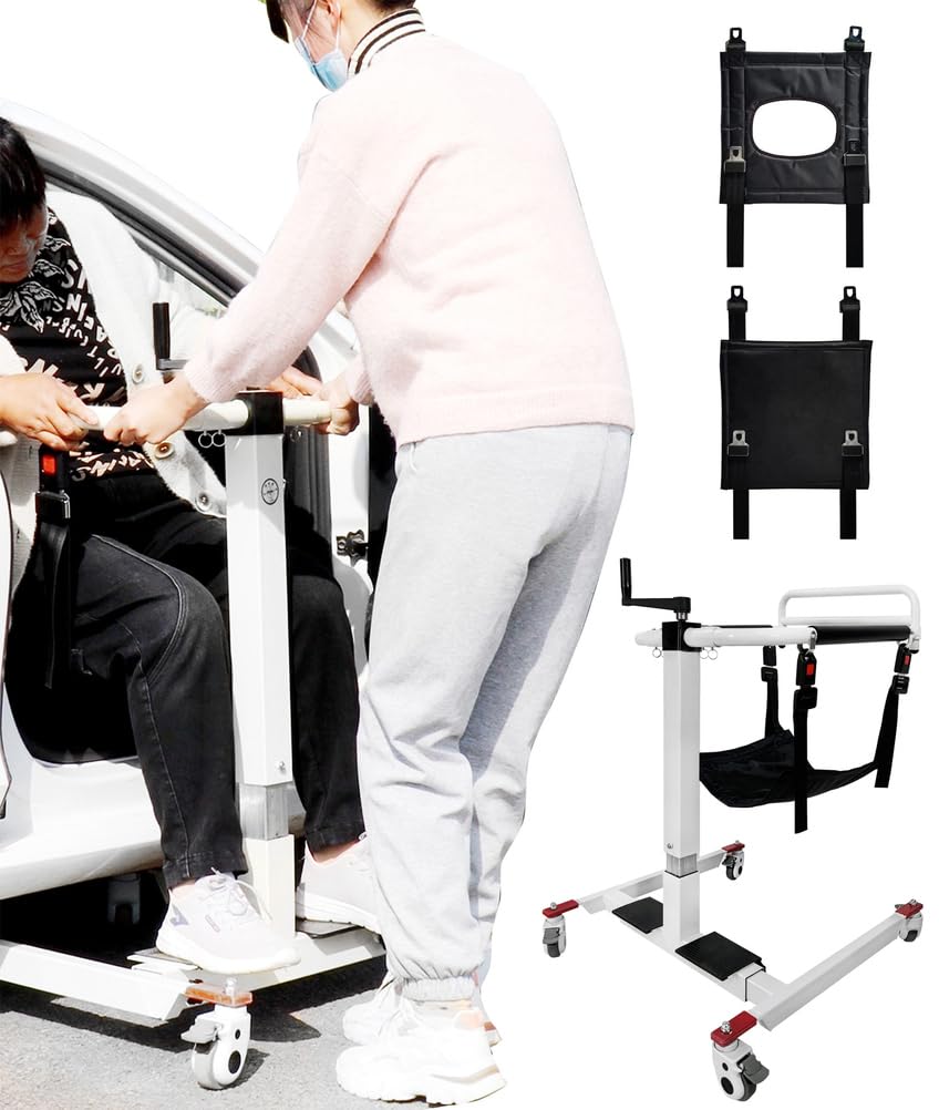 Grúa Manual para Pacientes, Sistema de Transferencia Corporal para Personas Mayores y con Discapacidad, Transferencias a Silla de Ruedas, Cama o Baño, Altura y Anchura Ajustables