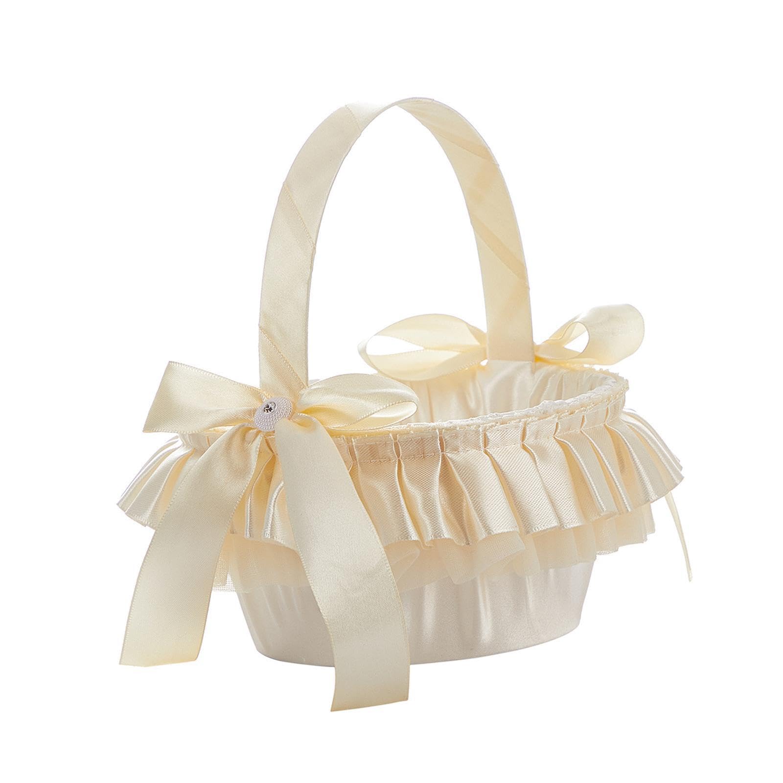 AUYXSSZ Delightful Flower Girl Basket Elegant Wedding Basket With Unique Bowknot Storing Candies At Celebrations Fairy Lace Flower Baskets For Girl Party