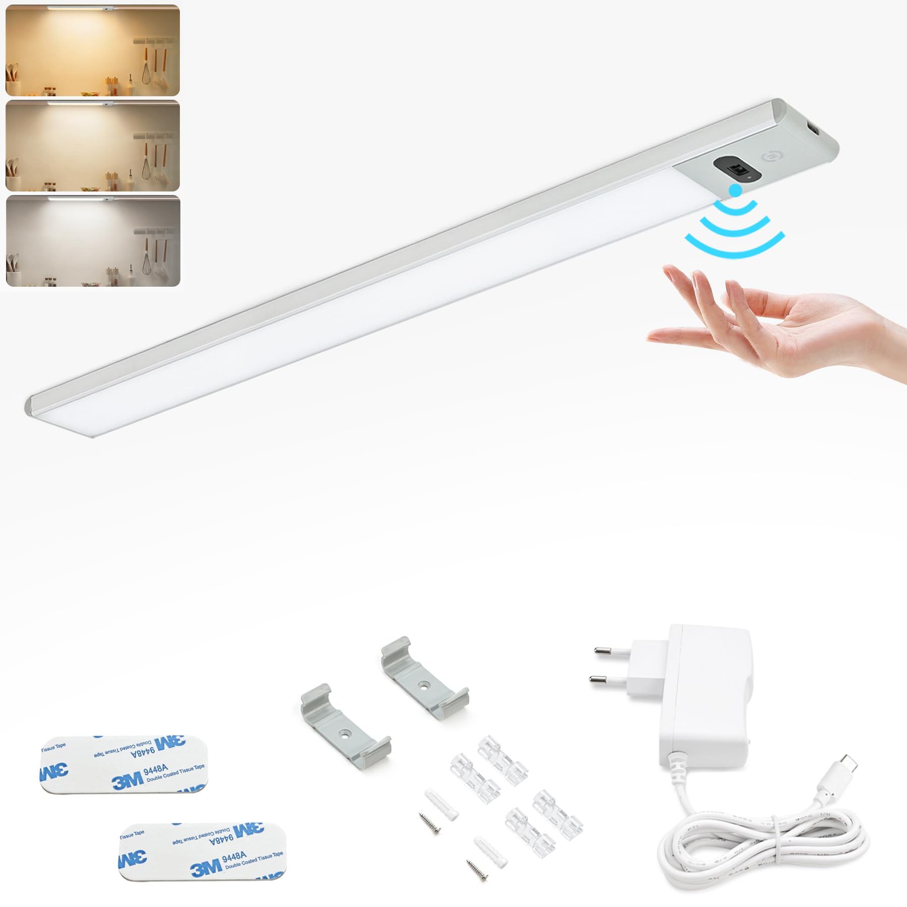LED Unterbauleuchte küche Dimmbar mit Berührungsloser Sensor, 40CM Küchenunterbauleuchte Warmweiß 3000K Neutralweiß 4000K Kaltweiß 6000K, Unterschrank Beleuchtung Lichtleiste für Schrank,Werkbank