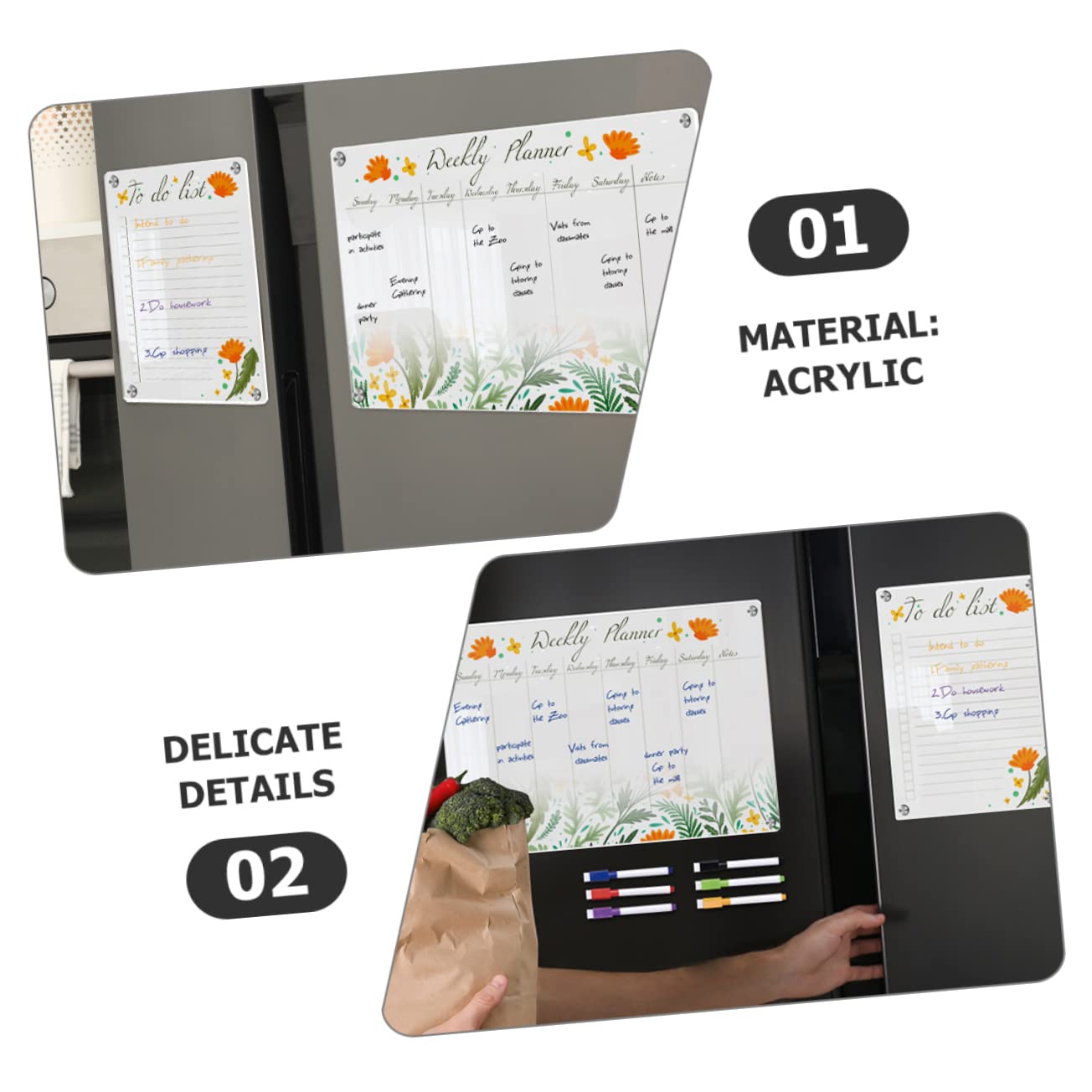 NUOBESTY Lavagna Magnetica per Frigorifero A3+a4 in Acrilico Trasparente, Cancellabile a Secco, Calendario Settimanale Magnetico, Promemoria Riutilizzabile per Ufficio, Scuola e Casa, Set