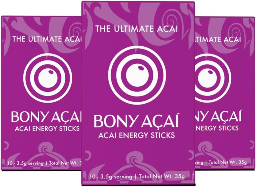 Bony Acai Energy Sticks: Natural Energy Drink Powder with Theanine, Acai and Guarana - 30 Count