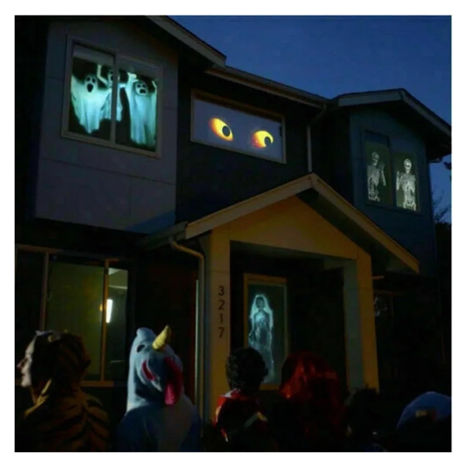 Proyector holográfico de Halloween y Navidad, 12 películas integradas, Proyector de películas a todo color, 4x6 pies, Negro