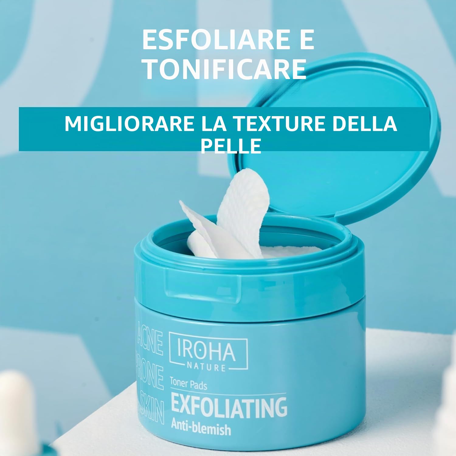 Iroha Nature - Dischi Tonici Esfolianti con Acido Salicilico e Probiotici | Per pelle acneica | Riduce imperfezioni | 50 dischi biodegradabili