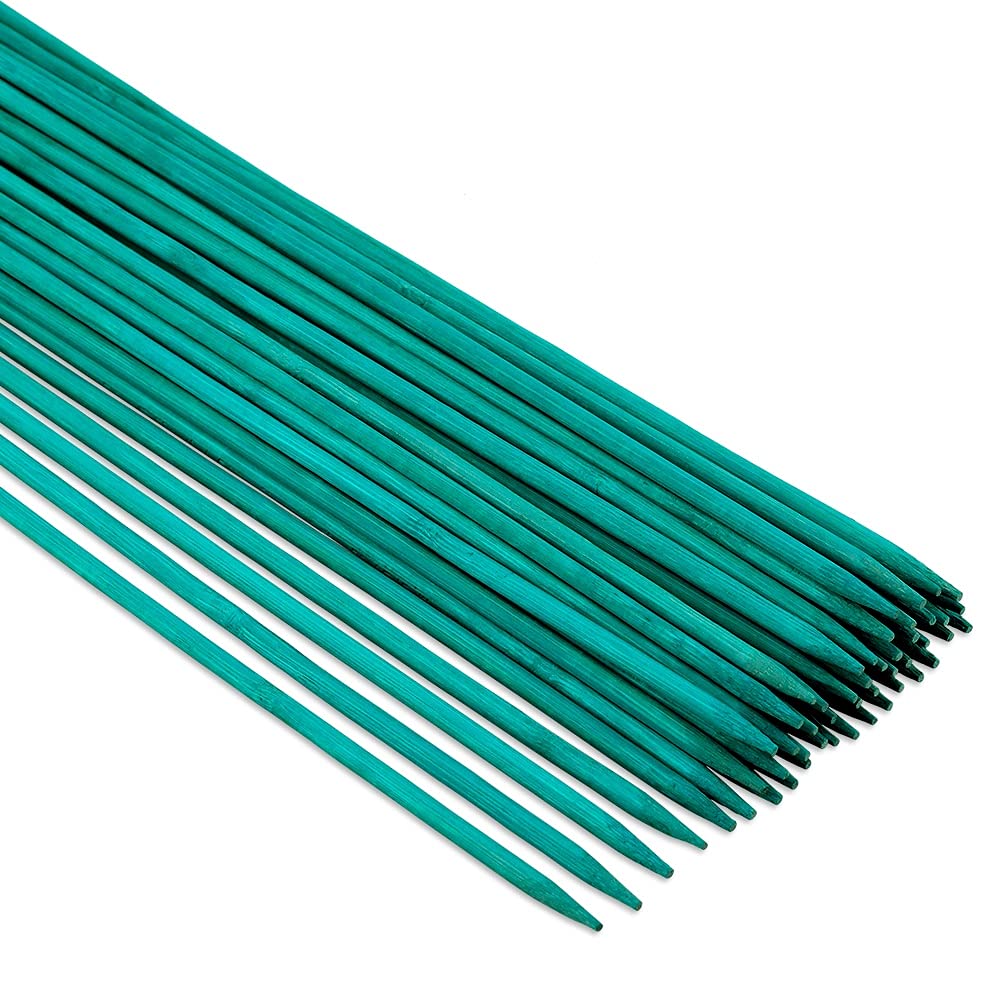 KINGLAKE 50Pcs 38cm Green Plant Support Sticks with Twist Ties, Bamboo Plant Stakes Split Canes, Floral Sticks Garden Flower Sticks for Orchid Pea Vegetables Support (15 Inch)