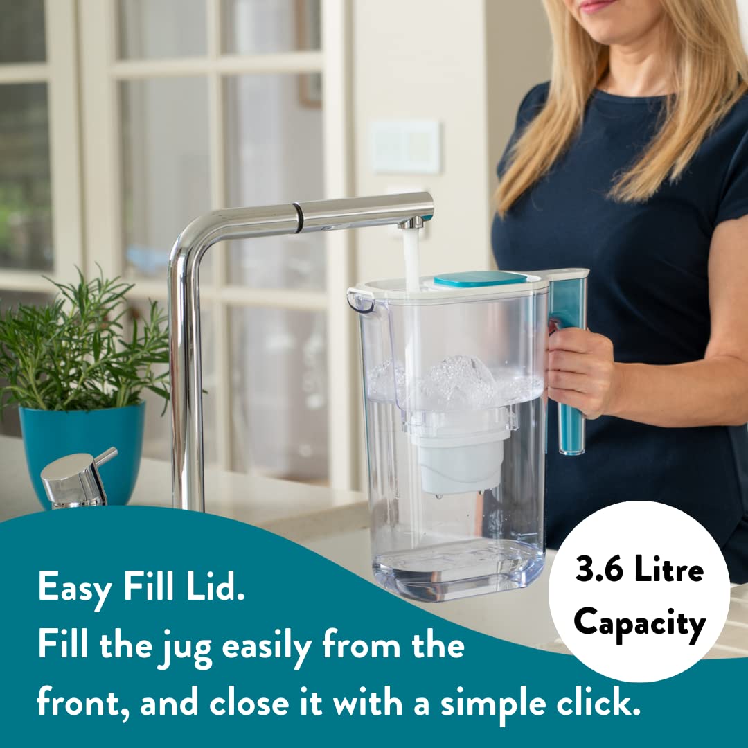 Aqua Optima Dzbanek filtrujący do wody i 1 wkład filtrujący Evolve+, Perfect Pour XL pojemność 3,6 l, do redukcji mikroplastiku, chloru, kamienia i zanieczyszczeń