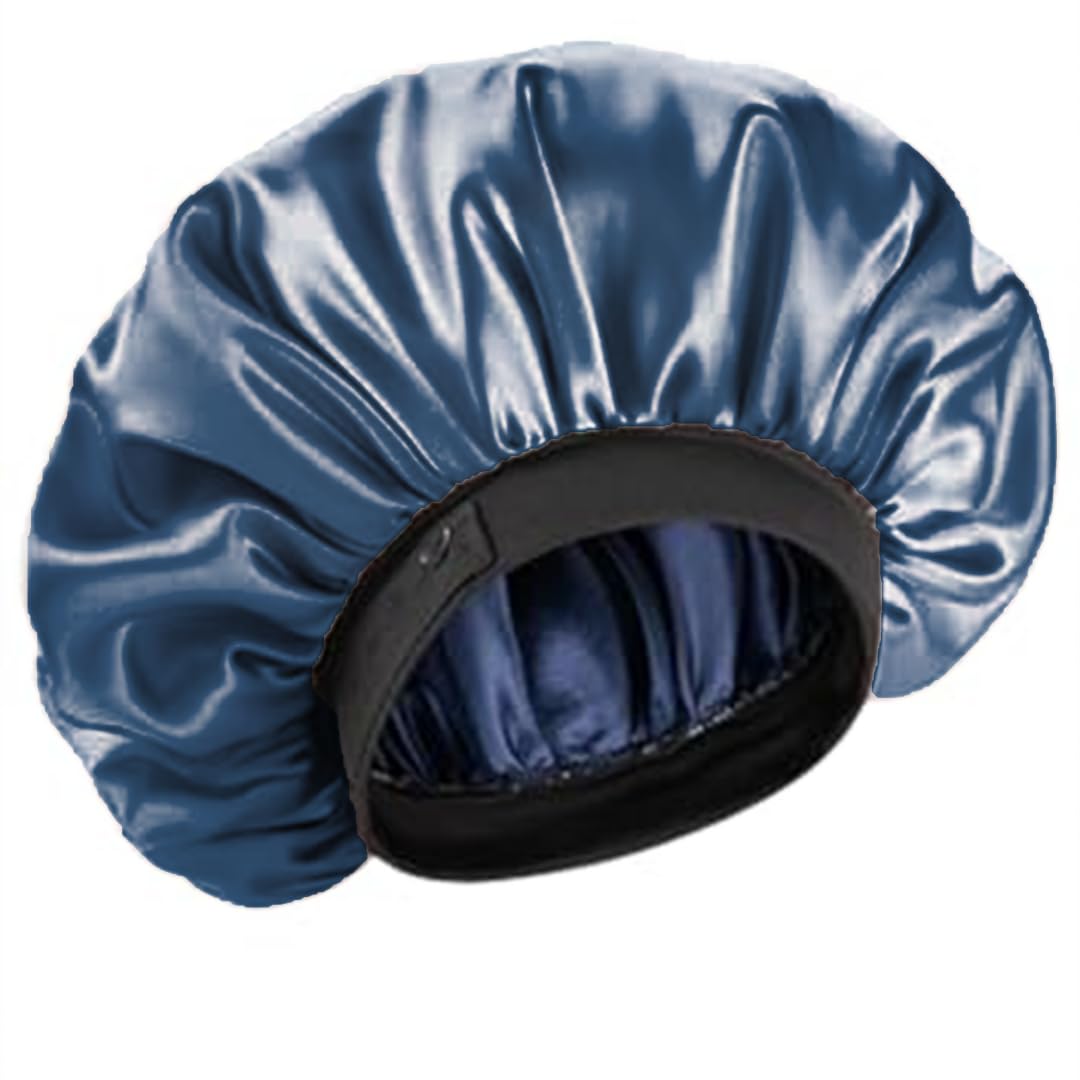 COOLBEDS Satin Bonnet for Hair l Silk Satin Bonnet for Curly Hair | Reversible Hair Cap | Adjustable Silk Hair Bonnet for Sleeping | Satin Hair Wrap for Women (Navy Blue)
