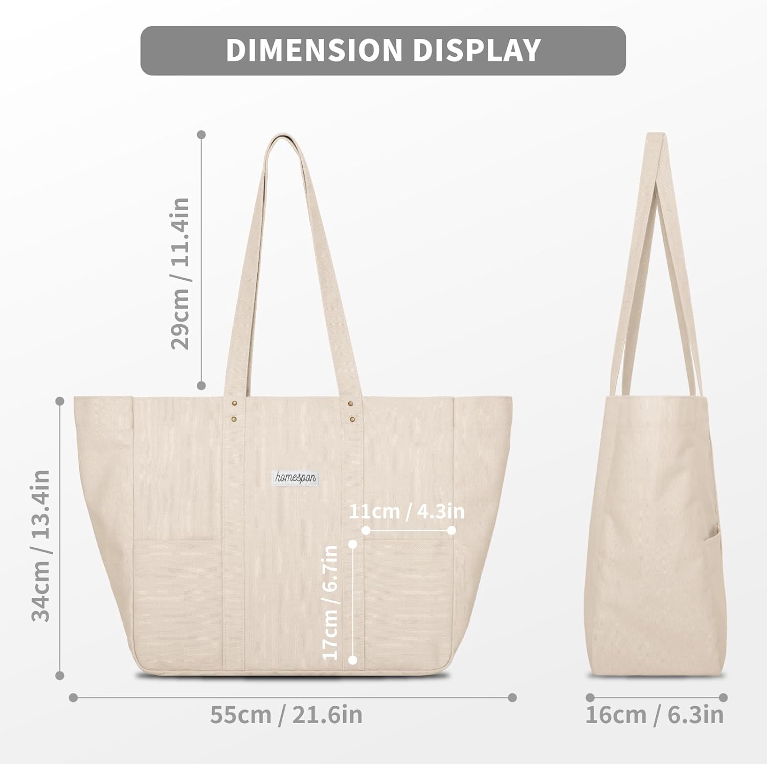 HOMESPON Large Canvas Tote Bag for Women Everything Bag with Pockets and Laptop Sleeve - Image 4
