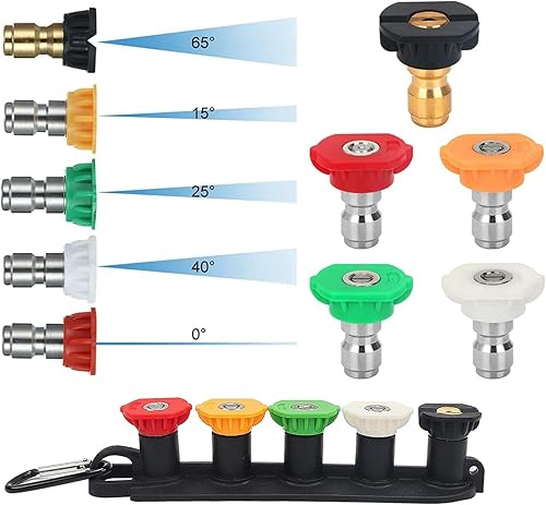 Miniatura 3 de Juego de puntas de boquilla de pulverización para lavadora a presión con 5 boquillas de múltiples grados, conexión rápida de 1/4 pulgadas, 2.5 GPM,