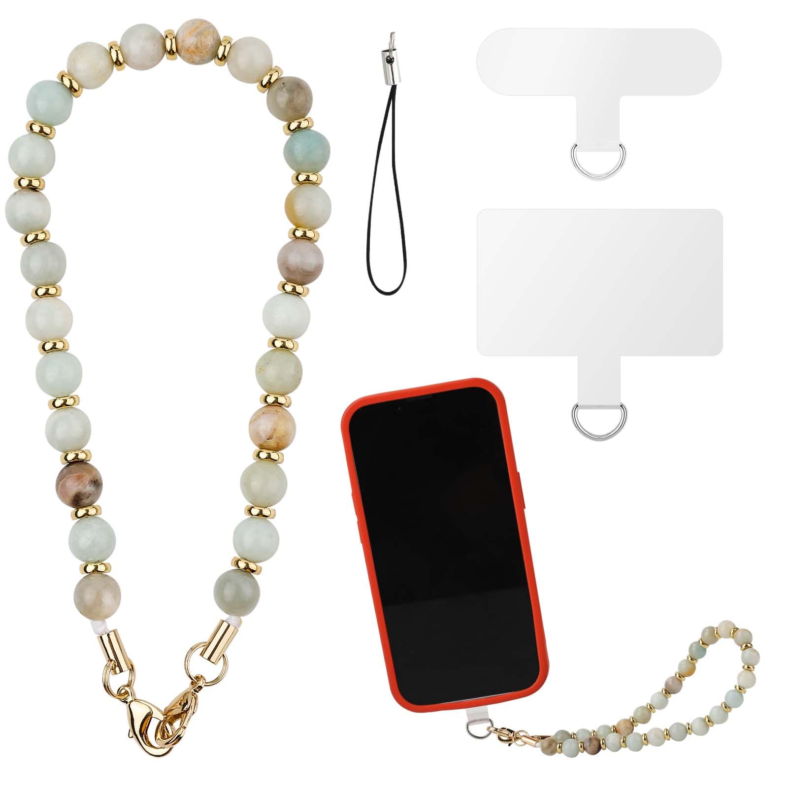 XIHIRCD Phone Lanyard Wrist Strap, Crystal Stone Beaded Phone Wrist Strap, Detachable Bracelet Chain with 2pcs Tether Tabs for Women (Multicolored)