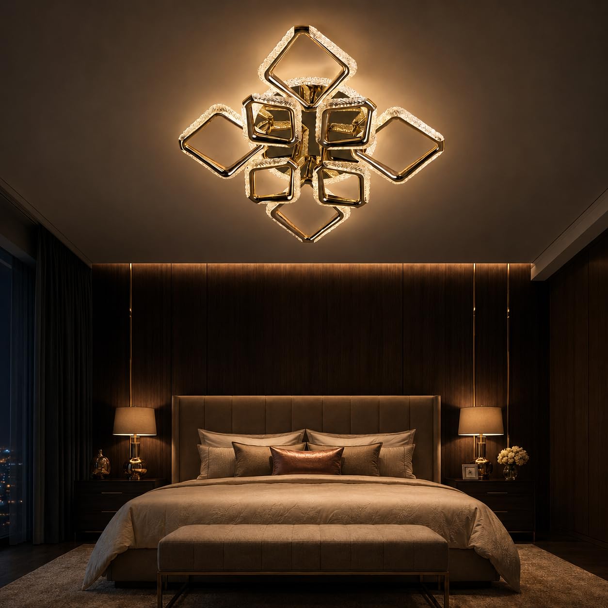 TRIPPING Model 707-8 Luxury Geometric 8-Frame Integrated LED Ceiling Light, Champagne Gold Crystal-Effect Flush Mount for Living Room, Bedroom, Dining Room and Hotel-picture-25