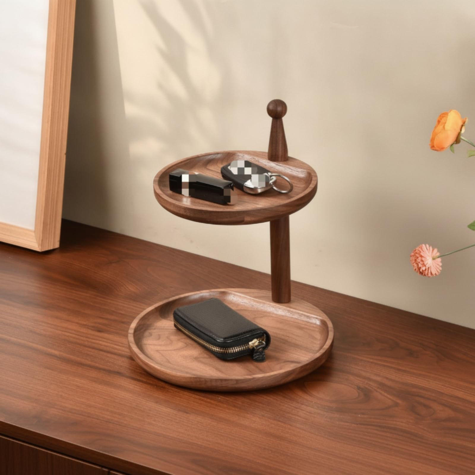 Organizzatore Girevole in Legno Compatto Portaoggetti a più Livelli Ordinato Svuotatasche in Legno per Ingresso, style to 4
