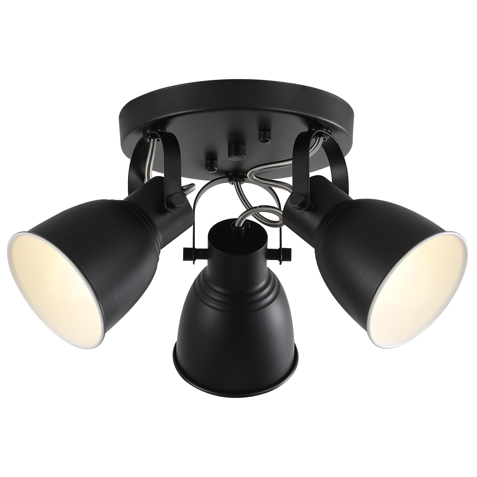 KEESFU 3 Light Directional Ceiling Light,Adjustable Round Black Track Lighting,Industrial Flush Mount Ceiling Light Fixtures for Bedroom Hallway Closet.