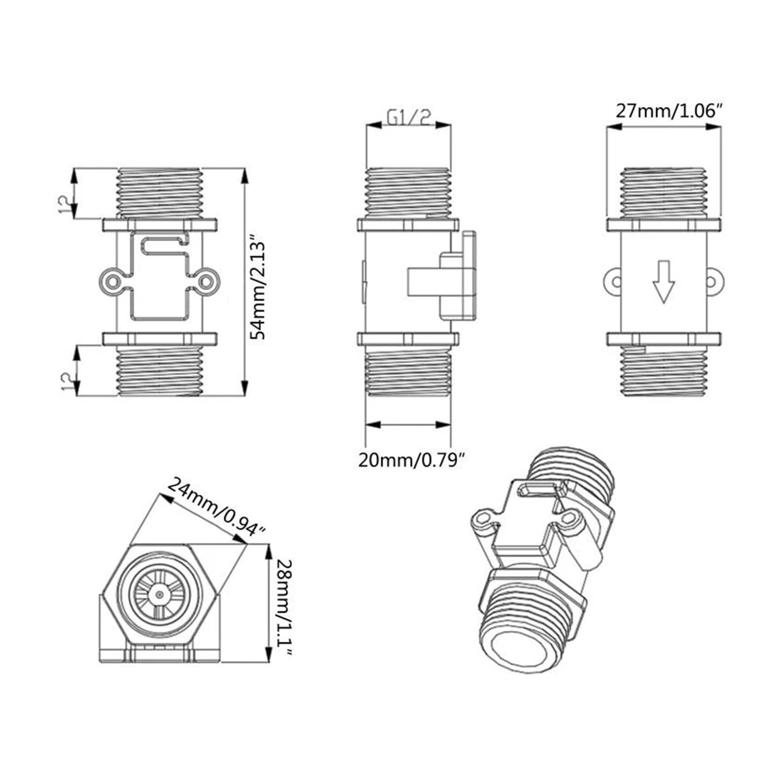 Caudalímetro de agua, Medidor De Flujo Agua 5 Piezas G1/2" Hall,Para tuberías, jardinería | Alta Precisión