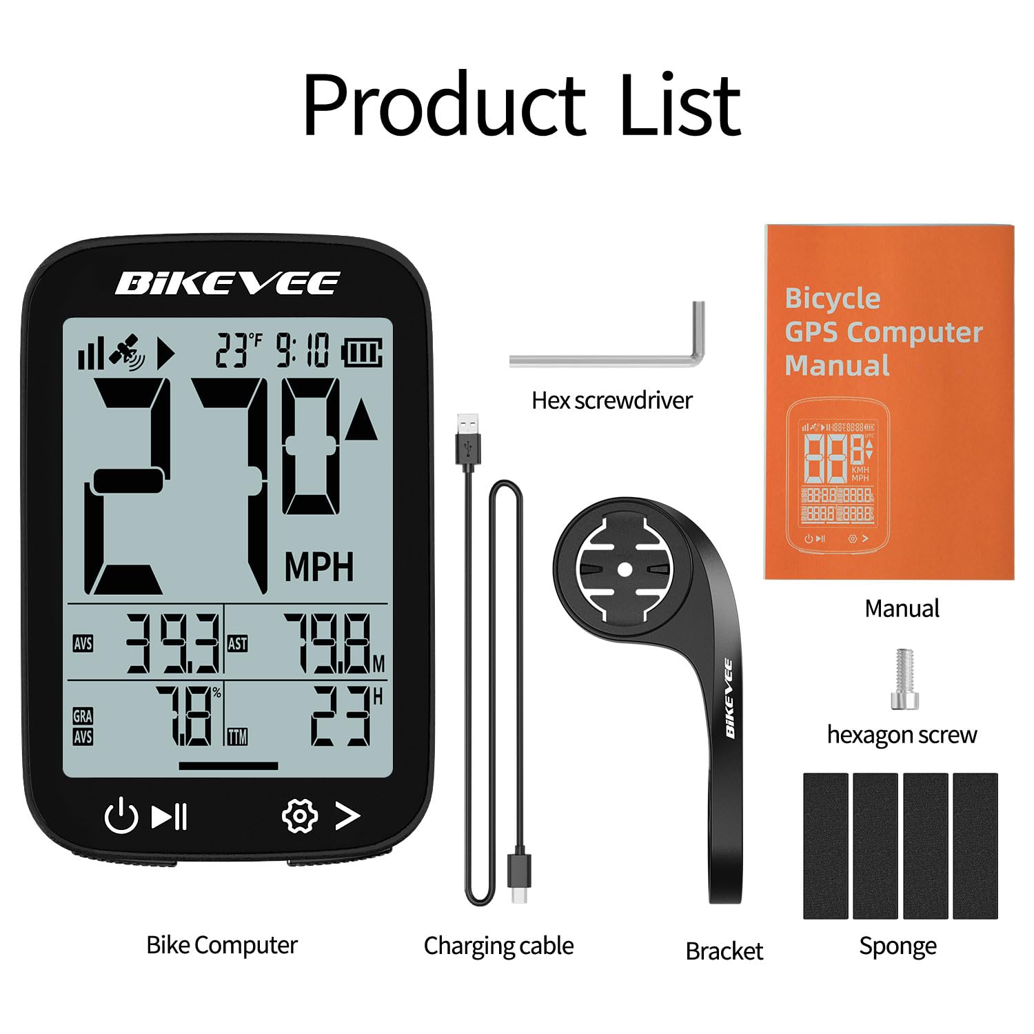 Ciclocomputer GPS per Bicicletta, Schermo FSTN da 2,4", Temperatura, Pendenza e Altitudine, Impermeabile IPX7, Fino a 28 Ore di Batteria, per MTB e Bici da Corsa