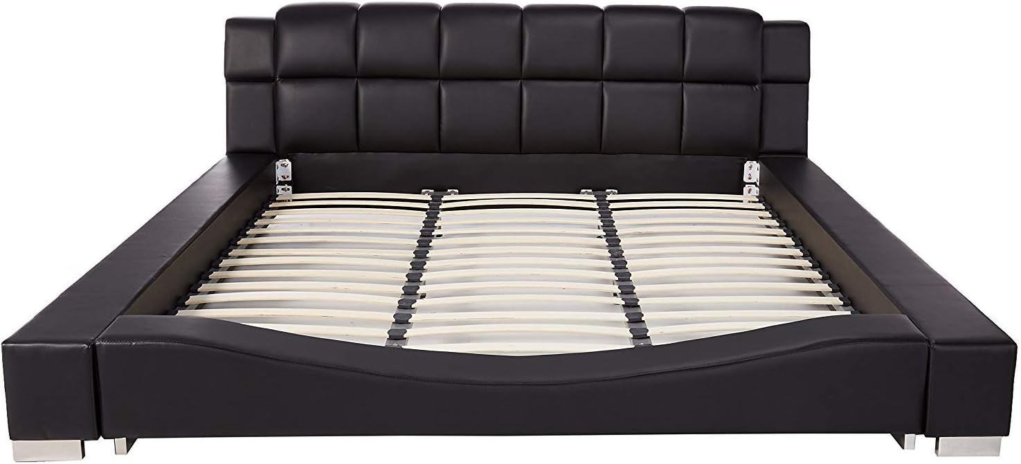 Container Furniture Direct Liam Collection Contemporary 2 Tone Faux Leather Upholstered Platform Bed with Padded Headboard, Black/White