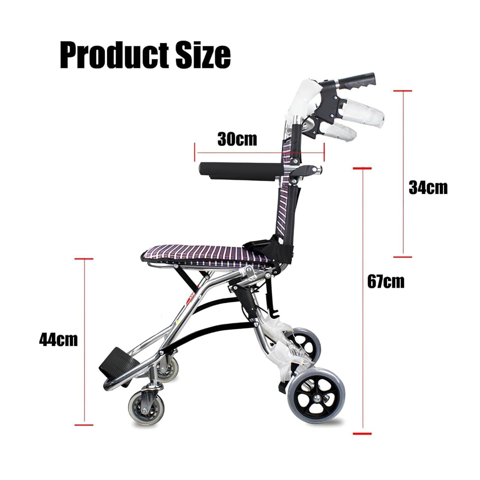 Silla De Ruedas De Aluminio para Viajes,Silla De Ruedas Plegable Reposabrazos Abatibles, Ligera Silla De Ruedas De Tránsito, para Traslado, Asiento 34 Cm, Ligera, Plegable