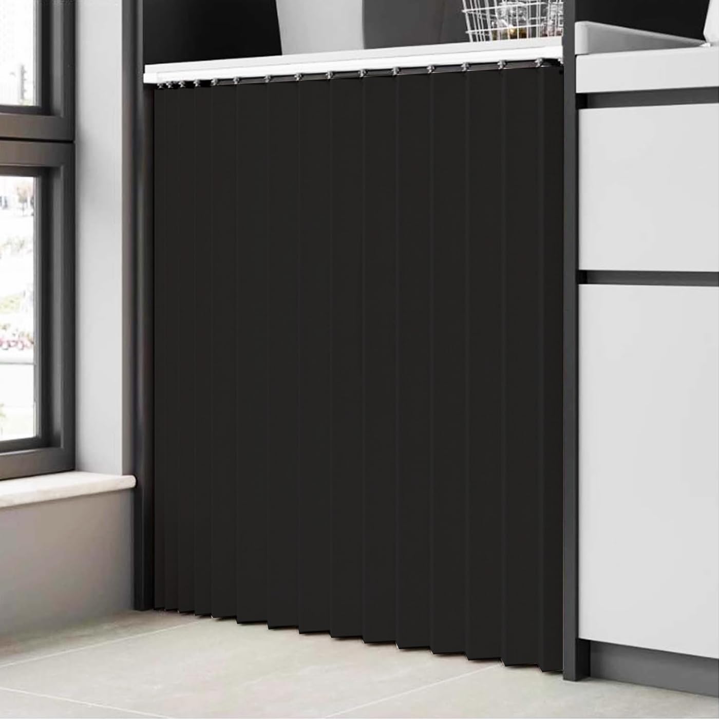 DSSHENGDS Customized multi-functional slide curtain, suitable for doorless cabinets, washing machines and wardrobes-Black- W100cmxH200cm