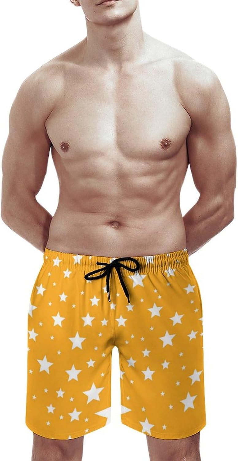 Stars Graphic Mens Swimming Trunks Board Shorts Simple Beach Shorts with Pockets Bathing Suits