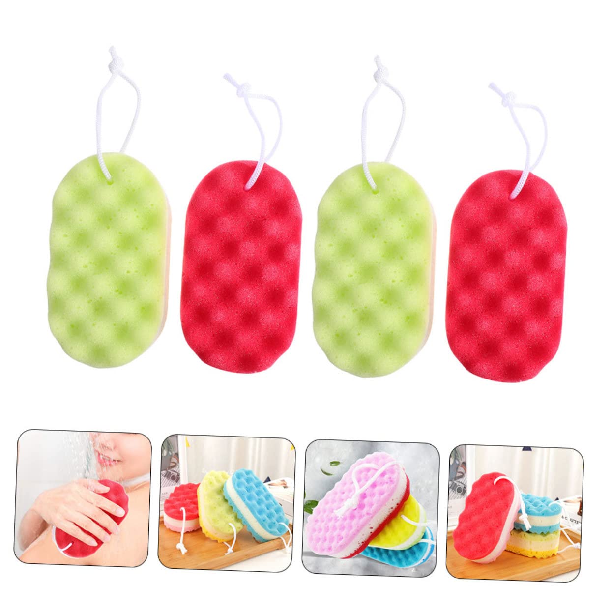 Healeved 20piezas Esponjas De Baño Suaves y Resistentes Para Adultos De Amarillas y Rojas Accesorios De Ducha Para Limpieza y Masaje Corporal Abundante y Confortable