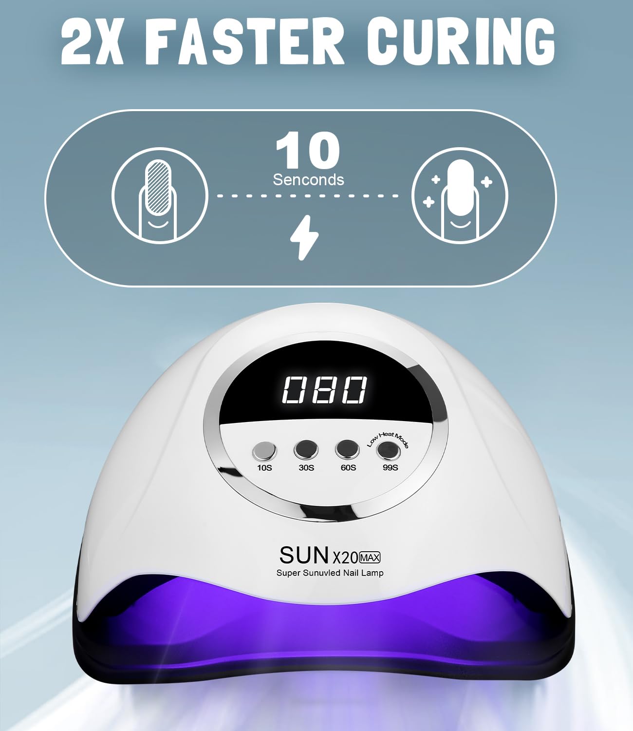 Lampe UV LED Ongles Gel, 320W Professionnel Sèche Automatique, 72 Lumières Séchage Rapide, Grand LCD Ecran, 4 Minuteries 10s/30s/60s/99s pour Vernis Semi Permanent