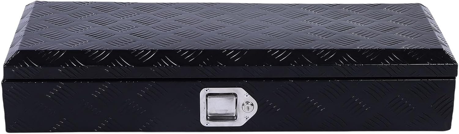 Luqeeg 34.2 Inch Vtruck Bed Organize, Aluminum Truck Bed Tool Box, Heavy Duty Waterproofing Dust Proof Multifunctional Trailer Storage Tool Box with Keys for Rvs Atvs