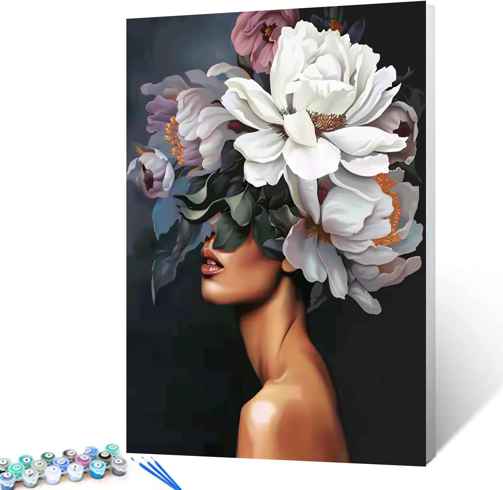 Tucocoo Lady Head Flower Picture Paint by Numbers for Adults Modern Style Oil Paint by Numbers Figure Lady Paint by Numbers for Adults Fashion Acrylic Oil Painting Set Without Frame-16''W x 20‘’H