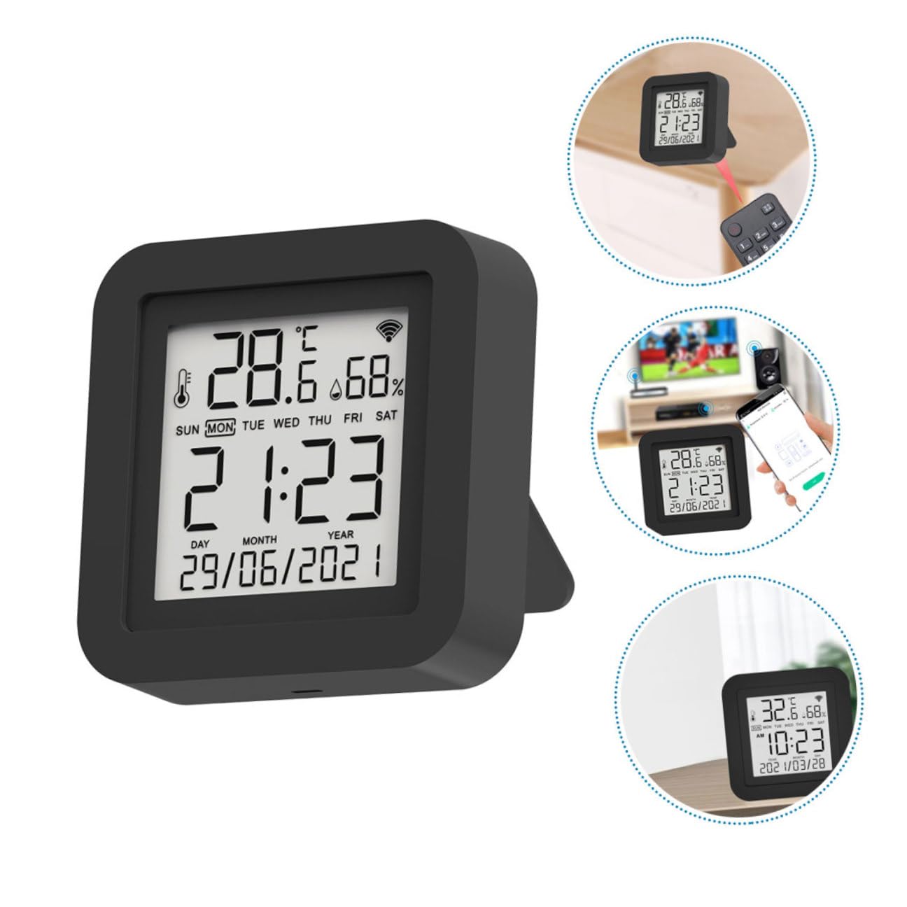 Toyvian Termometro Igrometro Digitale USB per Interni Monitor Umidità e Temperatura con Display Controllo Remoto Wifi Facile Installazione e Uso Nero