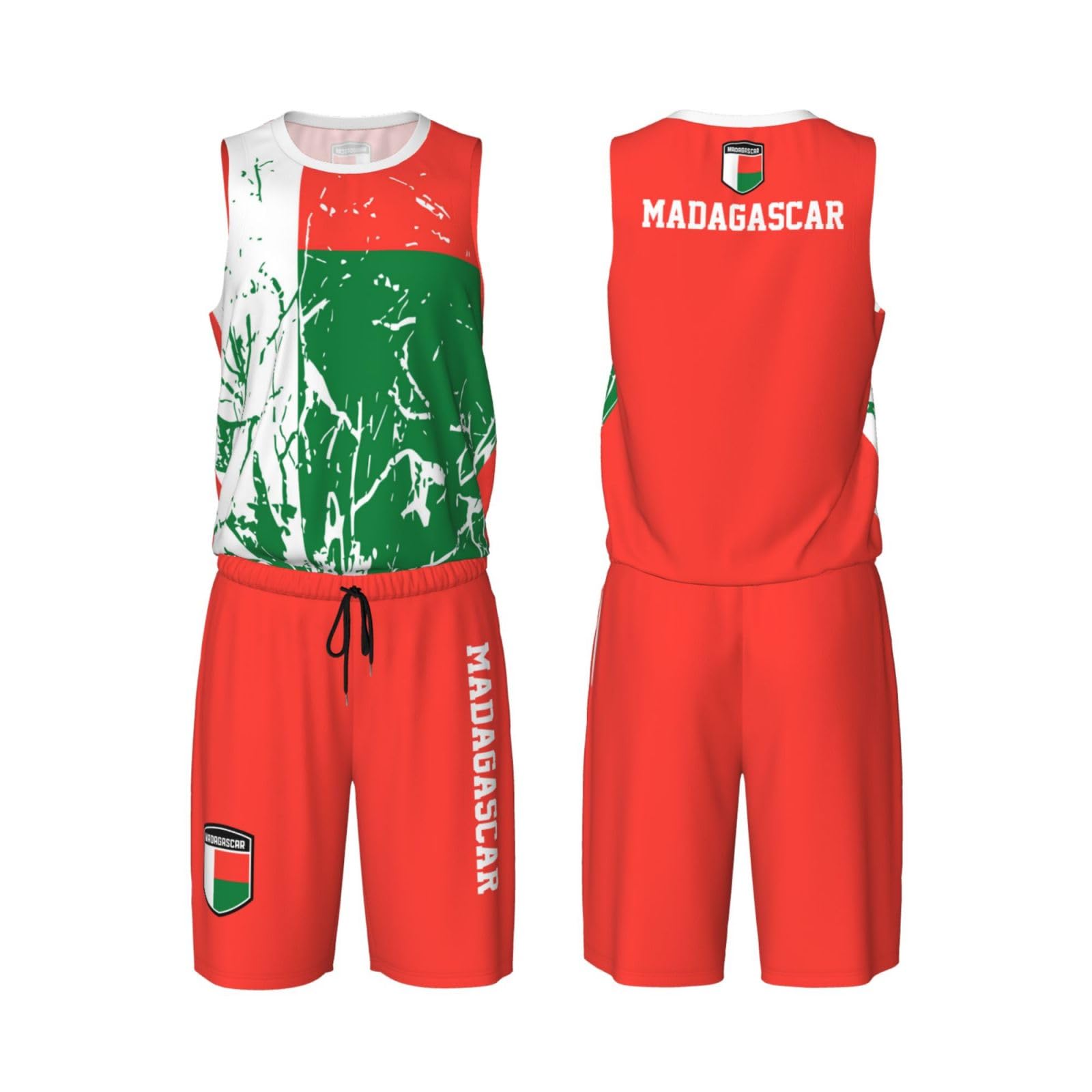 Madagascar Flag Grain (2) Basketball Jersey Uniform Suit for Men Women Adults Training Athletic Set