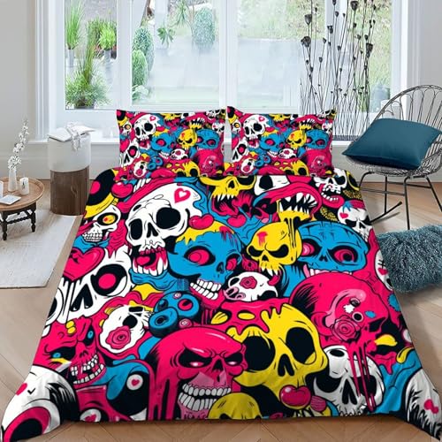 Linge de lit gothique de qualité supérieure avec housse de couette squelette douce king size