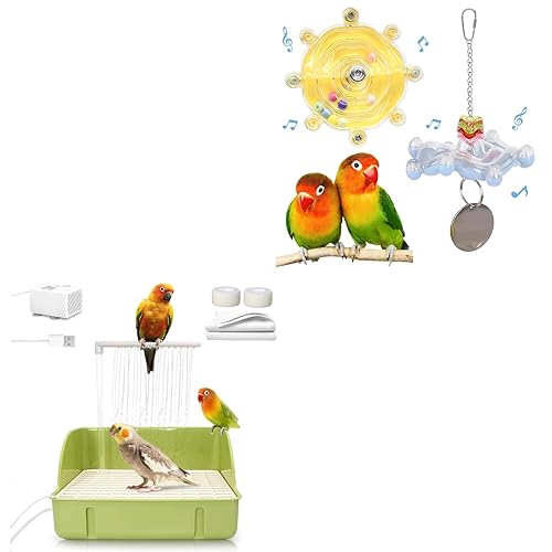 Colorful Parakeet Toys & Automatic Bird Bath Set - Interactive