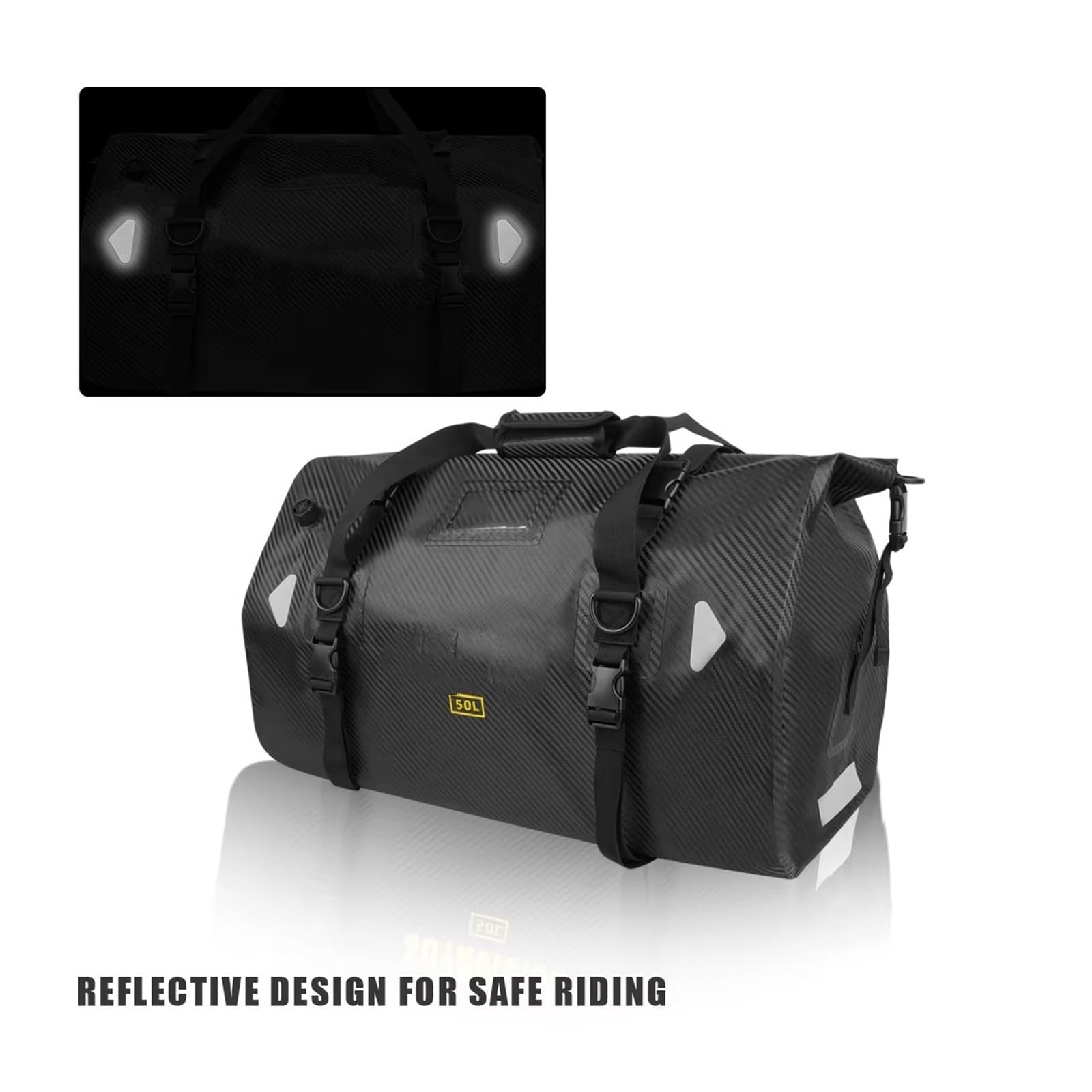 Borsa Bagagli Borsa Impermeabile Moto 50 Litri Coda Riflettente Campeggio Canottaggio Equitazione Pesca Bagagli All'aperto