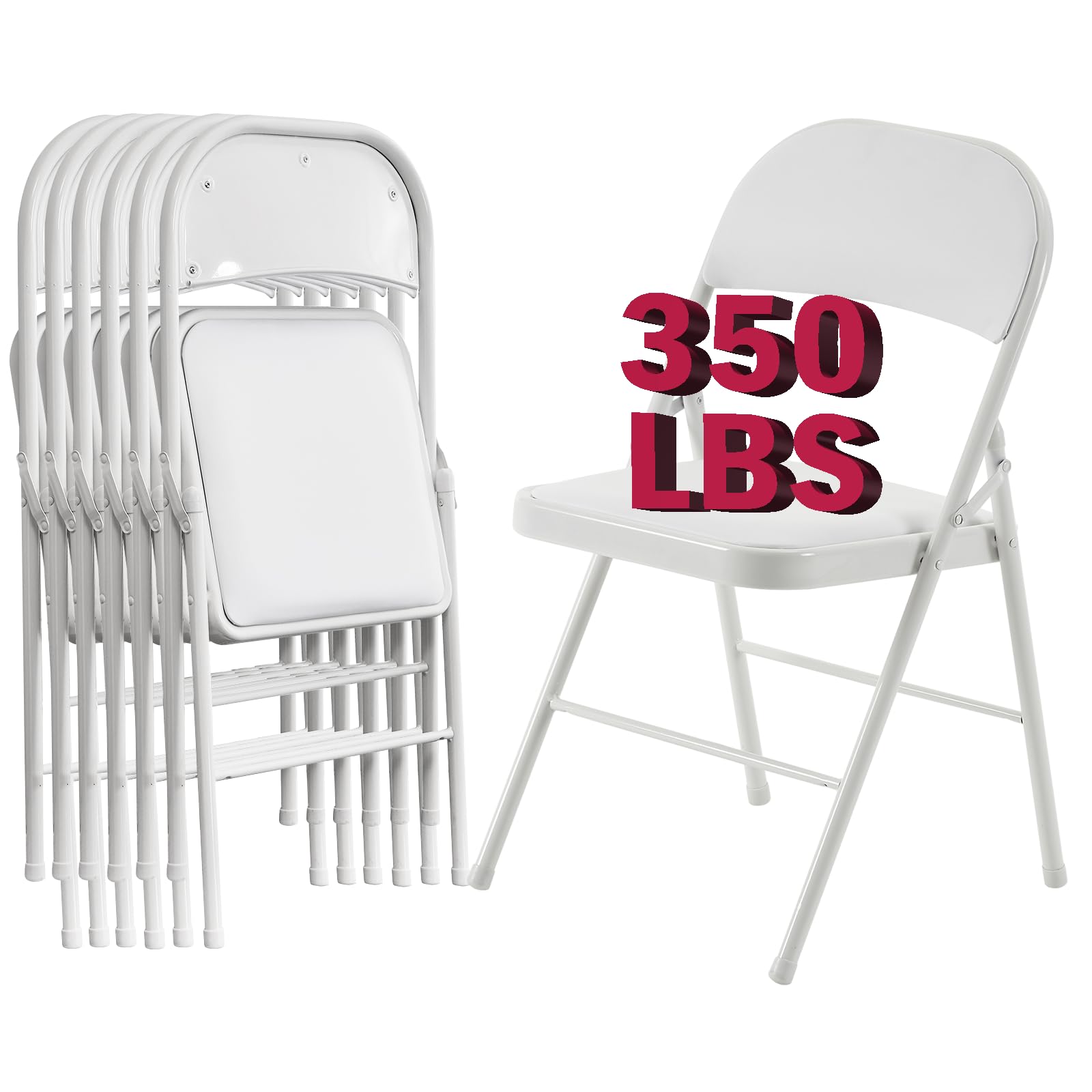 6 Pack White Folding Chairs with Padded Cushion and Back Padded Folding Chairs with Steel Frame Portable Stackable Commercial Seat for Indoor Outdoor