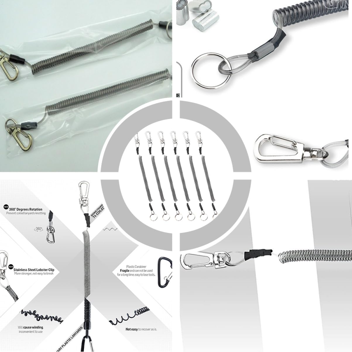 Housoutil 18piezas Cuerda Protectora Retráctil para Pesca Accesorios De Pesca Al Aire Llaveros Elásticos Mosquetón Uso Agua Dulce y Salada