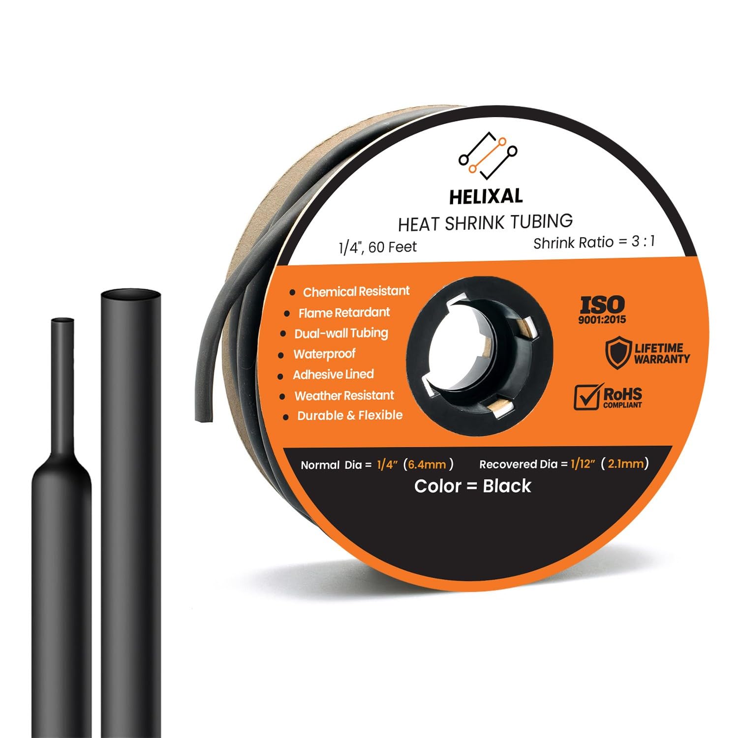 1/4" 6.4mm HELIXAL 3:1 Heat Shrink Tubing Adhesive Dual Wall 60ft Roll