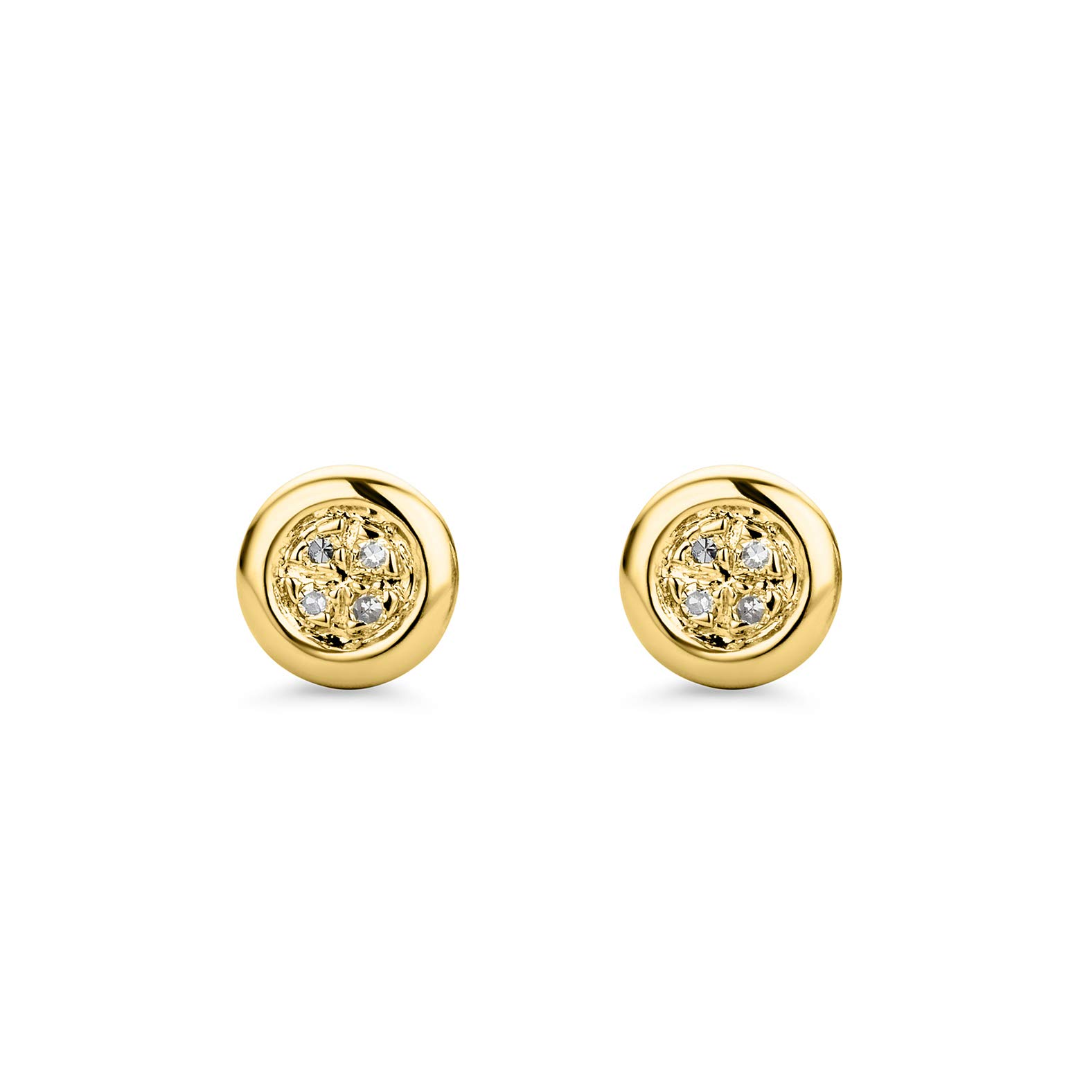 Orovi Pendientes Mujer Oro Blanco y Amarillo Oro de ley 9 Quilates Pendientes Diamantes Naturalesde -Lóbulo Pequeño Botón Hipoalergénico para Todas las Ocasiones - Cierre de Mariposa