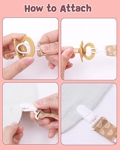Miniatura 6 de babygoal Paquete de 8 clips para chupete para bebé, se adaptan a la mayoría de chupetes y binkies, color neutro 8PB25