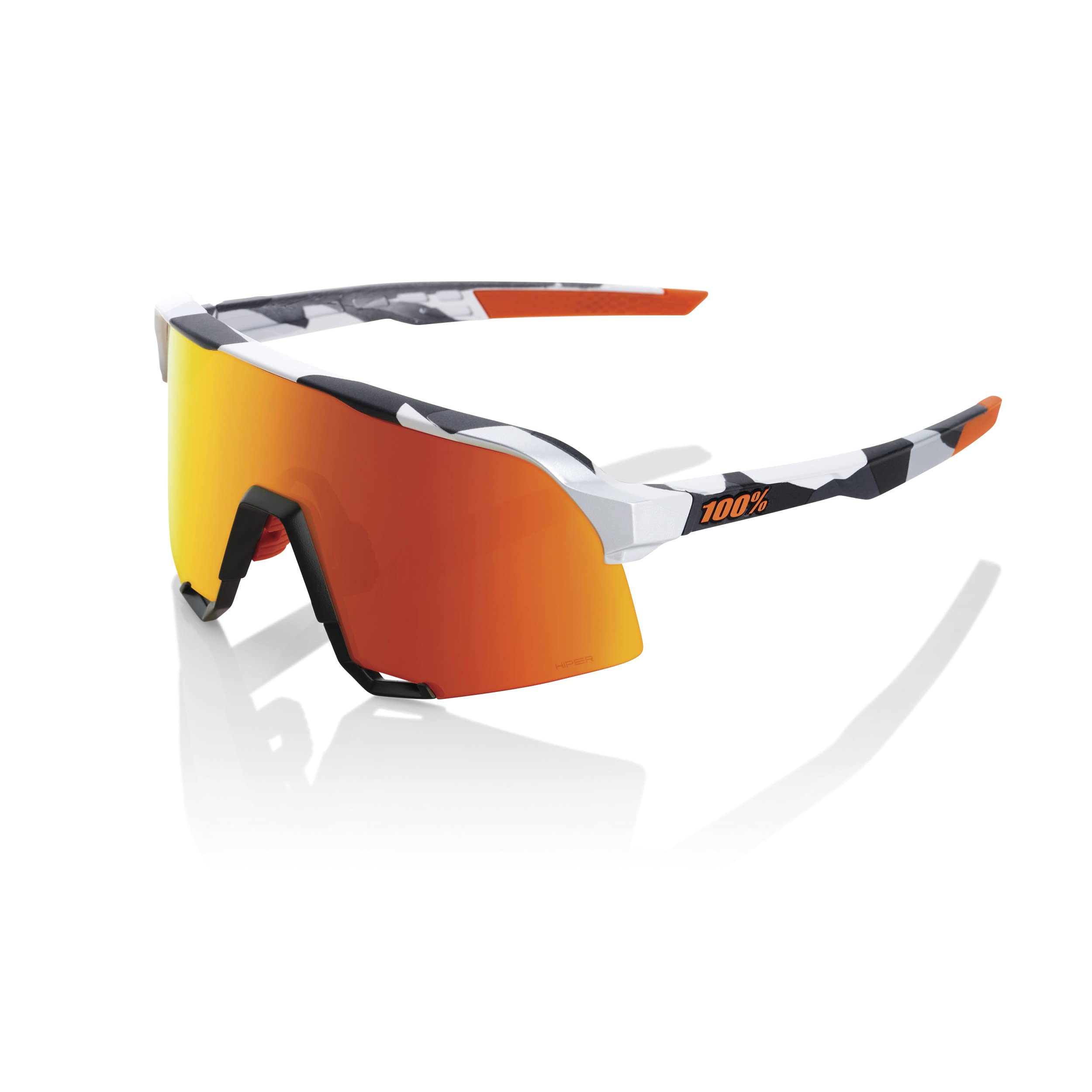 Occhiali da ciclismo 100% S3 Soft Tact Grey Camo, Bianco/Nero/Arancione, Lente Arancione/Rosso