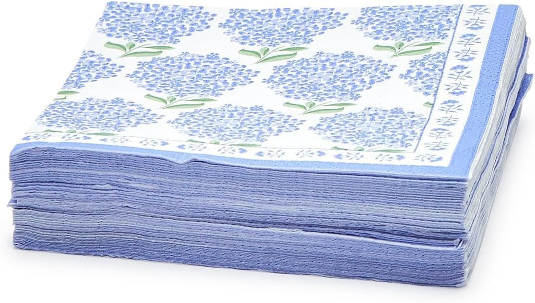 Two's Company Hydrangea 3-Ply Paper Napkins - Elegant Floral Design Cocktail Napkin Set, 20 Pack - Perfect for Special Occasions and Everyday Use