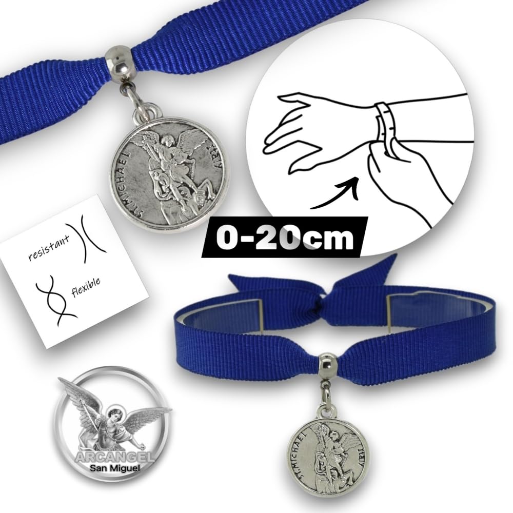 BDM Pulsera San Miguel Arcángel | Medalla Protectora Plateada | Ajustable (0-20 cm) | Amuleto de Protección y Fuerza — view 2