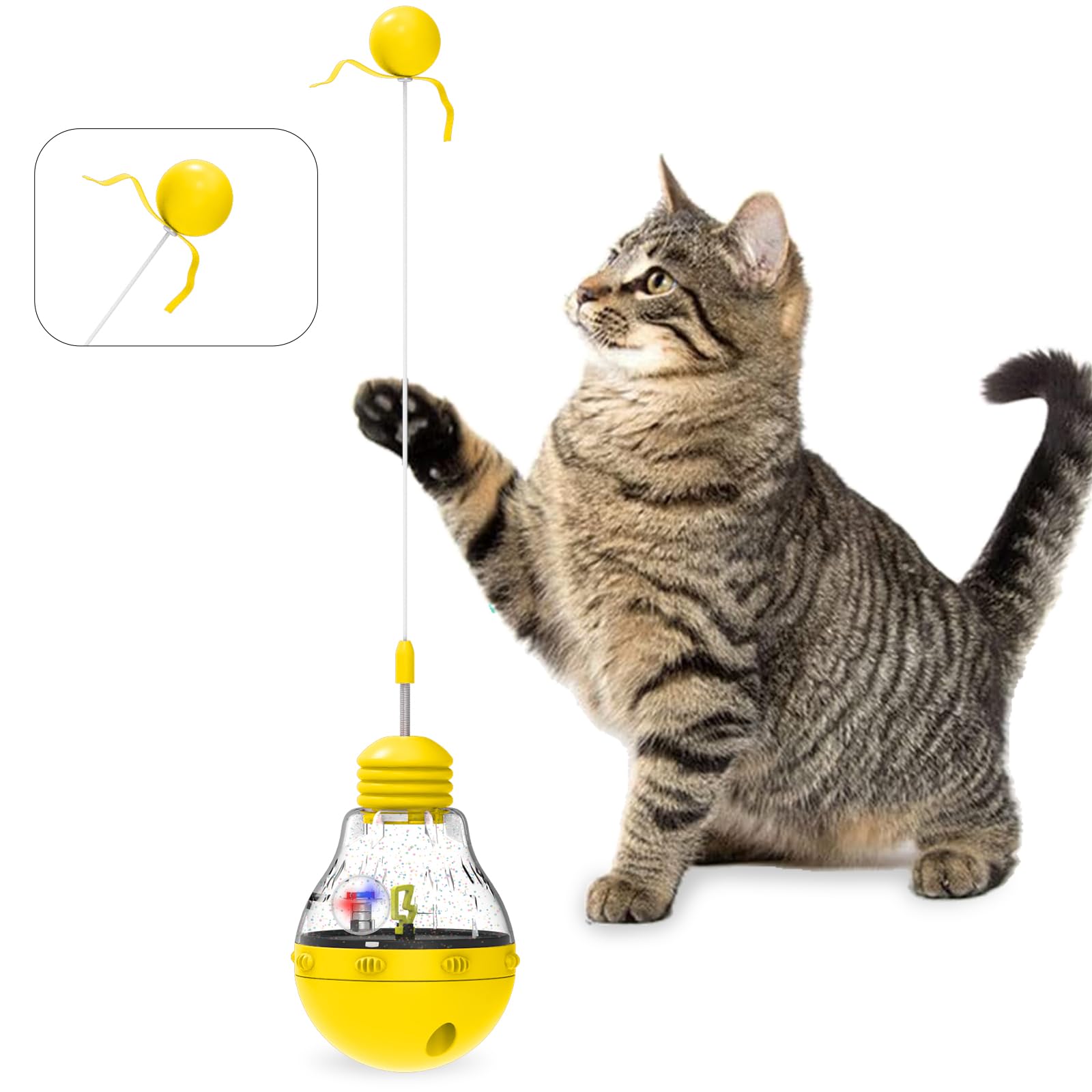 Osinaga Juguete Interactivo para Gatos Juguete Interactivo, Palo para Gatitos, Juguete para Adelgazar, Pelota Divertida para Gatitos, Dispensador de Comida Lenta con Comedero de Juguete (Yello)