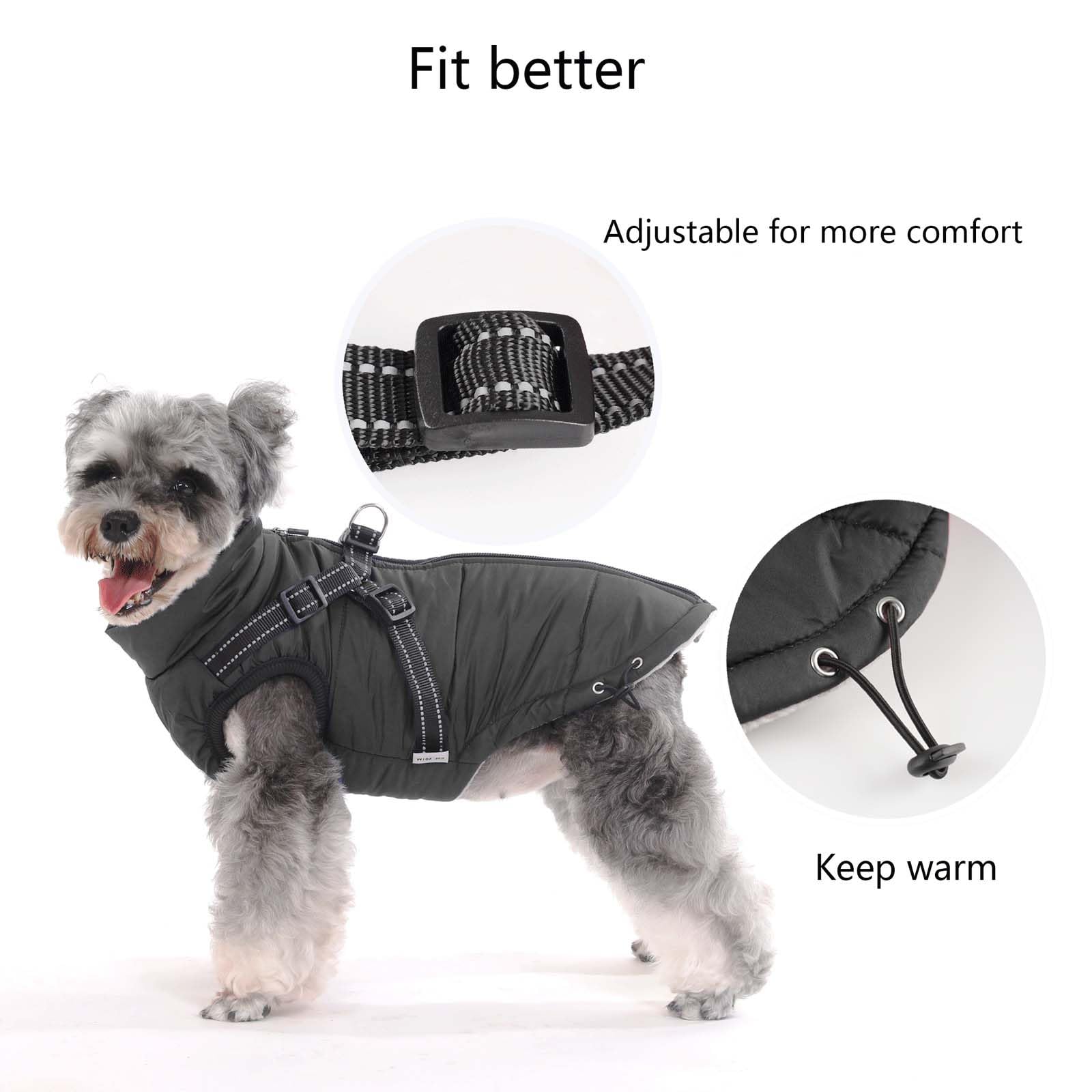 showyond Dog Coats Waterproof Winter Warm Zip Up Dog Coat with Harness Jacket for Puppy Small Medium Large Dogs - Image 3