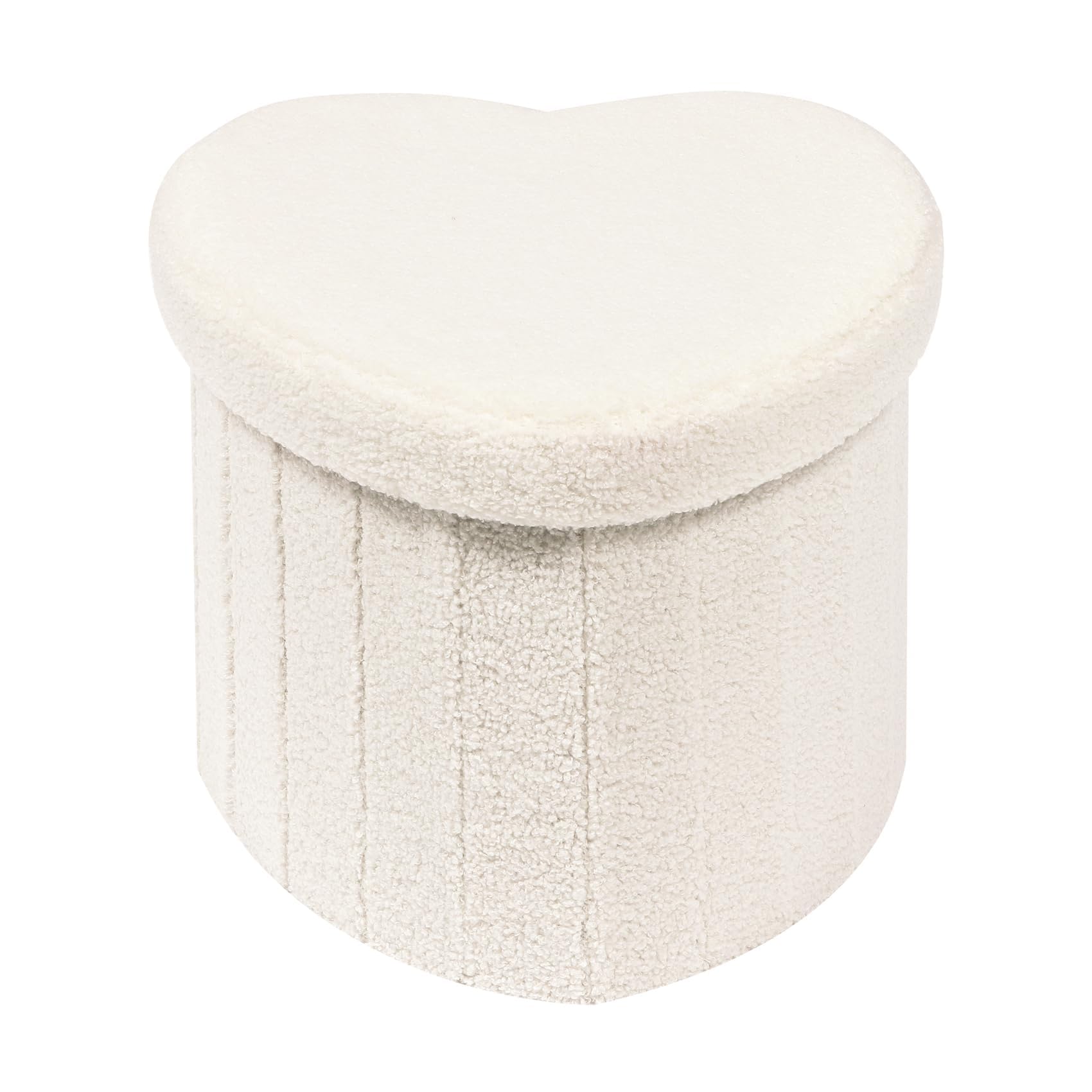 Bonlife White Boucle Ottoman with Storage,Foldable Footstool for living room,Toy Chest,Storage Seat Teddy Heart Shape Footrest,38X38X32cm