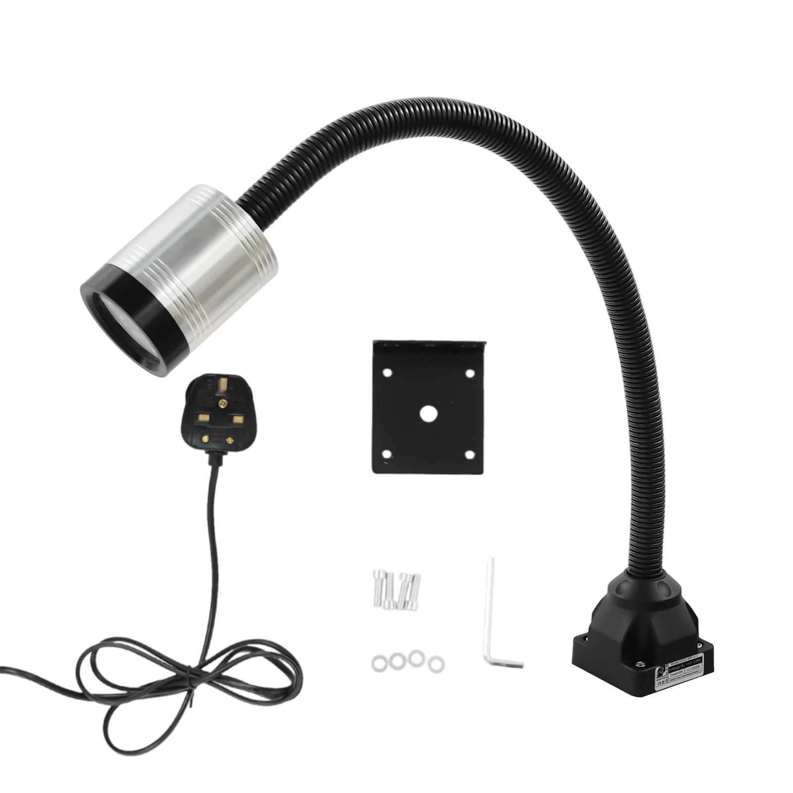Gooseneck LED Work Light White 6500K 6W 220V Flexible Gooseneck Lamp with Screw Fixed Base 650lm Screw Mount Desktop LED Work Light for Workshop, CNC Lathe, Milling Machine, etc.