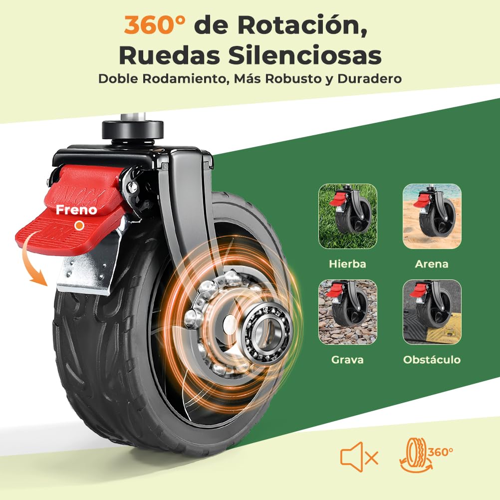 SLIDBEAT Carro de Playa Plegable (150L) para Camping, Picnic y Jardín. Carga 150KG, Ruedas Todo Terreno, Doble Freno y Mango Ajustable. Recipiente Interior Extraíble y Lavable a Máquina