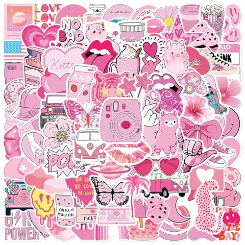 100 calcomanías de coqueta rosa, bonitas calcomanías estéticas de vinilo impermeables, calcomanías estéticas de vinilo rosa para niñas, laptop, botella de agua, teléfono, decoración de guitarra