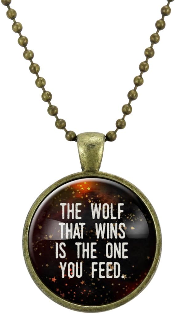 CellsDividing The Wolf You Feed Necklace, Native American Legend, Personal Mantra Jewelry, Inspirational Quote Pendant, Tale Of Two Wolves - Image 2