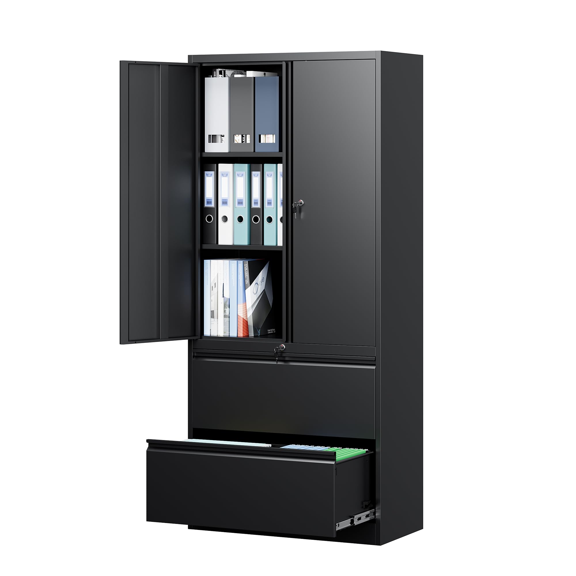 Letaya File Cabinet for Home Office, Metal Storage Cabinets with Adjust Shelves and Lock,2 Drawers Filing Cabinets-Hang Legal/Letter/A4/F4 Size Filing-Black