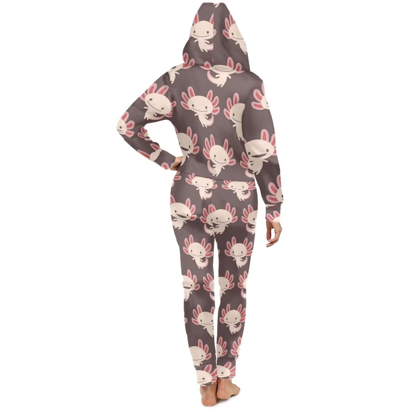 Set pigiama unisex per donna uomo manica lunga con cappuccio tuta con tasche zip up Activewear